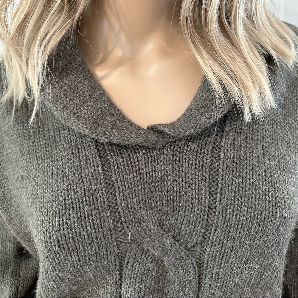 Zara Green Wool Alpaca Sweater Women’s Large Shawl Collar - Picture 3 of 14